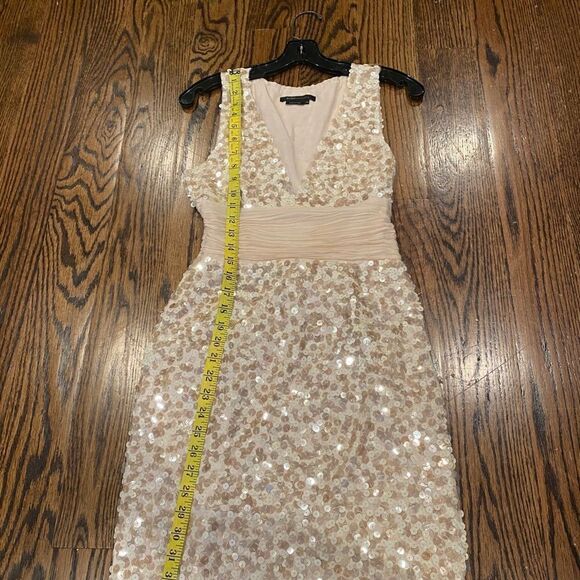 Tan BCBGMAXAZRIA sequin dress Bow in back - Picture 4 of 8